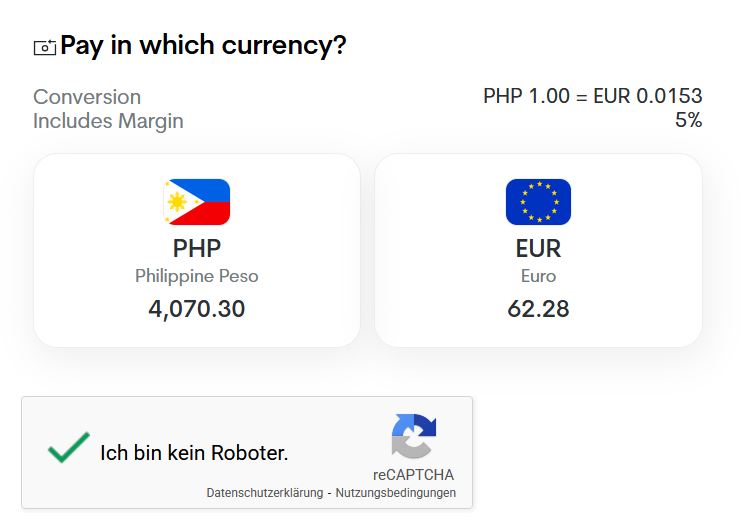 Exchange rate between Philippine Peso and Euro