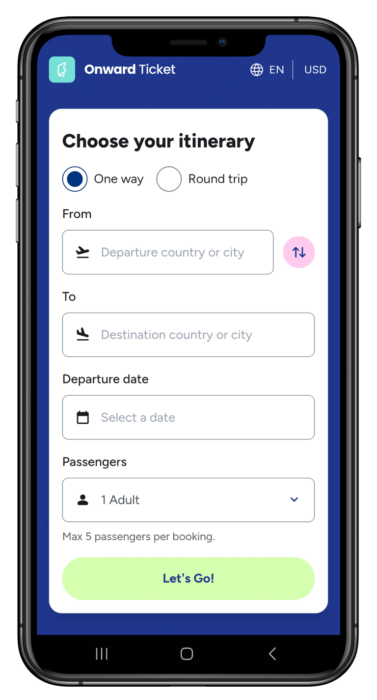 Selection of the itinerary when booking an onward ticket