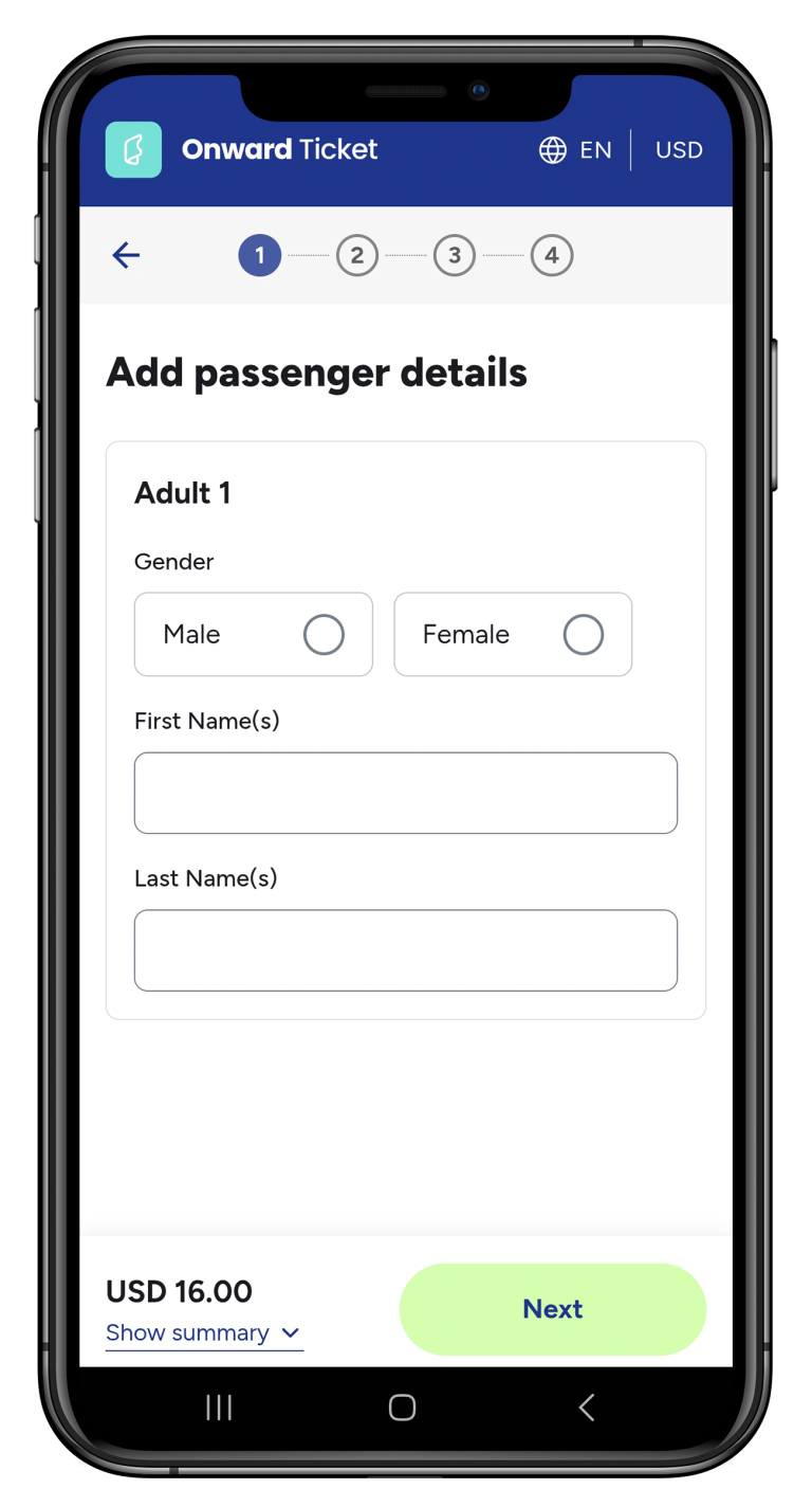 Entry of passenger details when booking an onward ticket